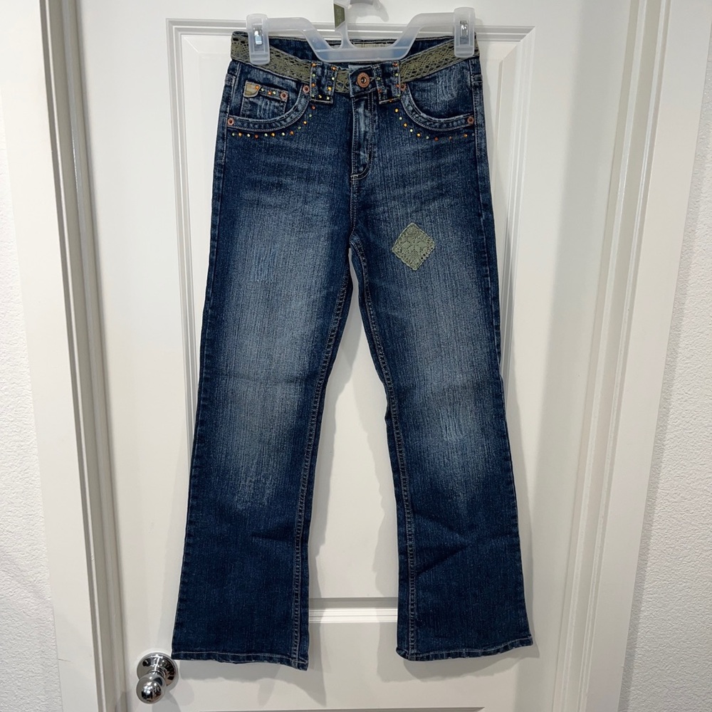 Z. Cavaricci vintage Jeans Size 14 boot cut sequins distress front zip 2 pockets